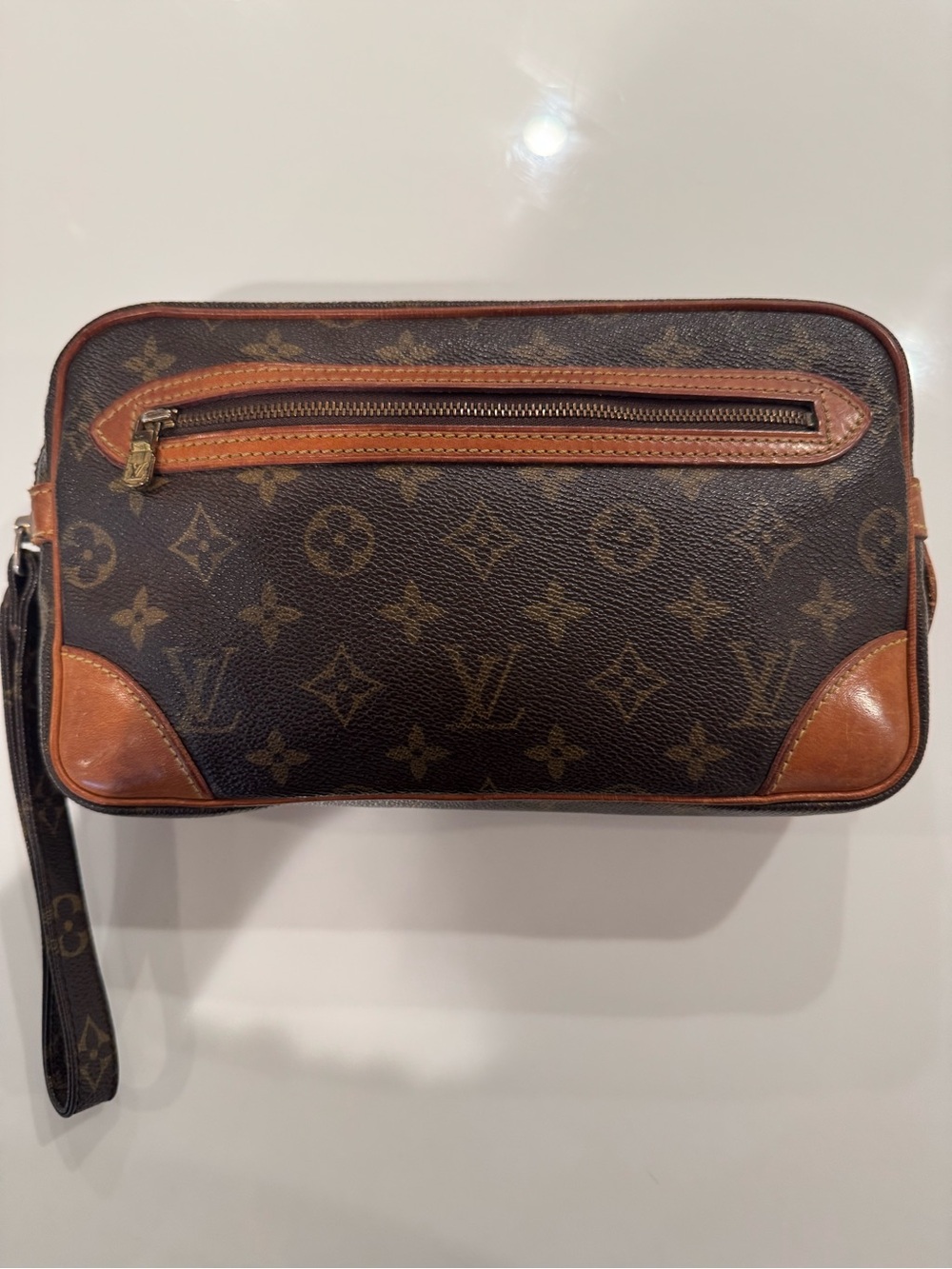 Louis Vuitton Monogram Canvas Brown and Tan Wristlet Toiletry Bag